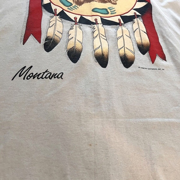 Vintage 1989 Native Tribal Design Montana Bear Feathers T Shirt XL - Picture 10 of 15